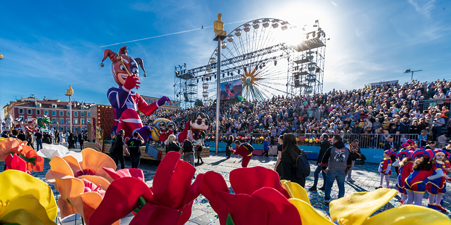 Experience the Nice Carnival from grandstand seats