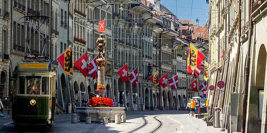 Touring the Swiss capital aboard a vintage tram car
